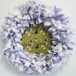 SHADES OF PURPLE RAG WREATH/EASTER BUNNY DOG WREATH